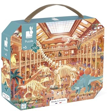 Janod - Puzzle Enfant Musée d'Histoire Naturelle 100 Pièces - Jeu Educatif Motricité Fine et Concentration - Valisette Poignée - Fabriqué en France et Certifié FSC - Dès 6 Ans, J02606