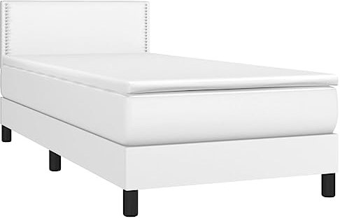 vidaXL Boxspringbett mit Matratze LED Kunstlederbett Einzelbett Polsterbett Bett Bettgestell Bettrahmen Lattenrost Schlafzimmerbett Hotelbett Weiß 90x200cm
