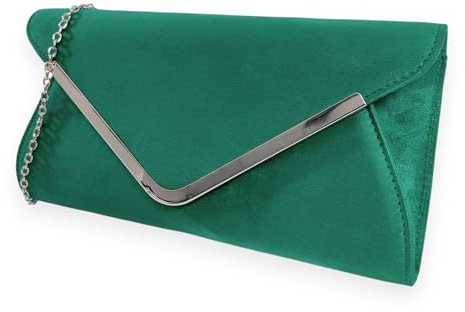 fi9® Clutch aus Wildleder, einfarbig, für Hochzeit, Abendveranstaltung, Party, Handtasche, grün, medium