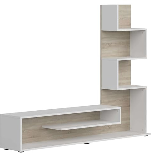 Miroytengo Módulo de TV para Salón Comedor Snake Estilo Nórdico en Color Roble Sonoma y Nymphaea Alba con 4 Estantes 160x130x29 cm