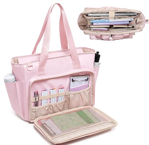 Fasrom Laptop Tote Bag with Teacher, Work Bag for Women, Messenger Shoulder Bag for Teaching Supplies, Pink (Patent Design)