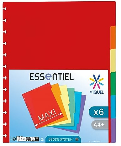 Viquel - Set of 6 Maxi A4 Index Dividers with Special Perforation for Geode Presentation Folders with Removable Pockets, 152487-06