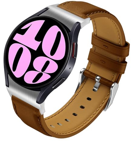 Syxinn Läderarmband för Samsung Galaxy Watch 6 armband 40 mm 44 mm, Galaxy Watch 6 Classic 43 mm 47 mm, Galaxy Watch 4/4 Classic 46 mm 42 mm, Galaxy Watch 5/5 Pro, klockarmband i läder för kvinnor och