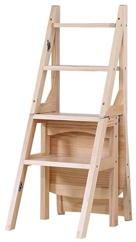 JCAKES Tabouret échelle Pliante Chaise d'escalier Pliante | Échelle d'étagères en Bois Massif | Escabeau Mobile à 4 marches/Tabouret d'escalier transformateur créatif Cuisine