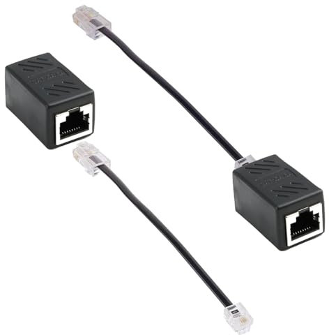 2er Set RJ45 auf RJ11 Adapter, Schwarz RJ45 8P8C auf RJ11 6P4C Telefonkabel + RJ45 Erweiterung Konverter, Verbinder für RJ11 Telefonkabel zu RJ45/ADSL Modem, Stabile Übertragung