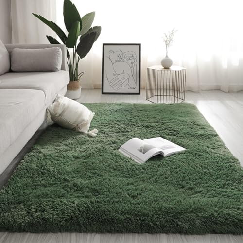 DBLXYAN High Pile Drak Green Rug,Faux Fur Fluffy Rug Thick For Living Room Bedroom Bedside Shaggy Rug Not-slip Water-repellent Floor Mat (Dark Green, 60x160cm(24x63inch))