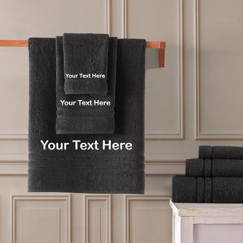 Hawmam Linen Personalized Towels - Customized Turkish Cotton Towel Set, Monogrammed Towels with Initial, Name & Embroidery, Idea for Weddings, Bridal Showers, Anniversaries, for Couples - Black