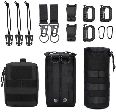 Molle Bag 3-pack taktiska midjeväskor med 12 tillbehör multifunktionell midjeväska kompakt bältesväska magväska EDC-påse för camping cykling träning