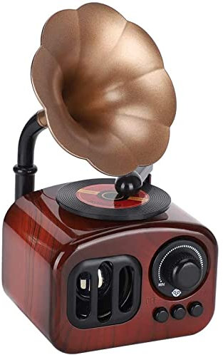 Mini fonógrafo de Estilo Retro clásico Vintage con Forma de gramófono, Sistema de Sonido con Altavoces estéreo, Caja de música con Audio de 3,5 mm, Entrada Auxiliar y Unidad Flash USB con Bluetoo