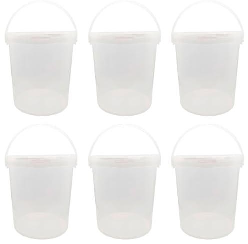 Tradineur - Pack de 6 Cubos Transparentes de plástico con Tapa y asa, Aptos para Uso alimentario, herméticos y estables, Fabricados en España - 15 litros