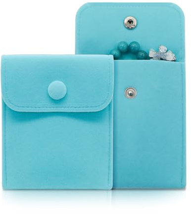 AfitLulu 2 Pack Velvet Jewellery Pouches, Samll Jewellery Bags Soft Jewellery Travel Pouch Jewelry Gift Bags with Snap Button for Storing Rings, Bracelets, Necklaces, Earrings, Watches (Blue-velvet)