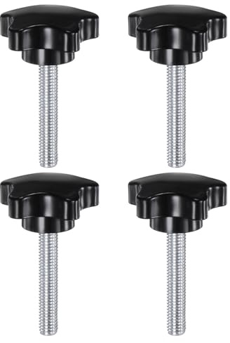QUARKZMAN 4pz Vite a Testa Zigrinata Stella M8 x 45mm Filettatura Metrica 39mm Grande Maschio Testa in Plastica a 5 Stelle Viti a Mano a Serraggio Bloccaggio Manuale Manopola a Dado, Nero