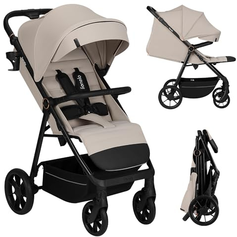 LIONELO Passeggino Leggero e Compatto IVA per Bambini da 6 mesi a 4 anni /22kg Ruote girevoli a 360°, Sospensione, Schienale Maniglione e Poggiapiedi regolabili Capottina XXL UPF50+ Tessuto premium