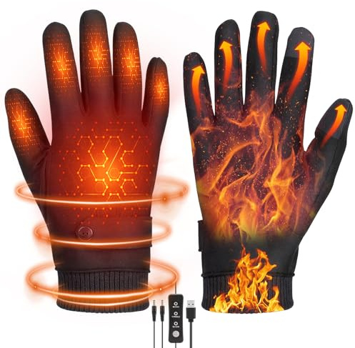 Yaskyly USB Heated Gloves for Men Women Full Finger Hand Warmers Heated Gloves Electric Heating Mittens Waterproof Windproof Thermal Warm Winter Gifts for Skiing Cycling Driving, 3 Levels Temperature