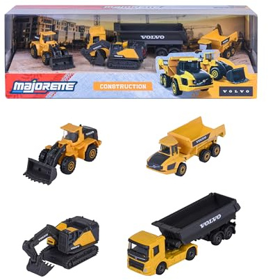 Majorette – Volvo Construction 4 Pieces Giftpack – Set Veicoli da Cantiere in Metallo, 4 Mezzi da Costruzione con Parti Mobili, 8503105000S06, Giocattolo per Bambini dai 3 Anni in su