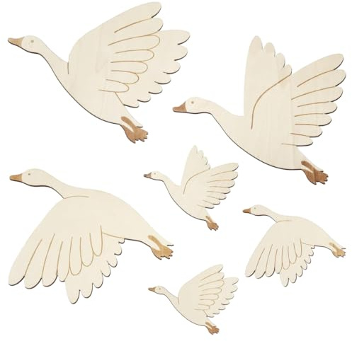 YUVKIN 6 Stücke Kinderzimmer Deko Schwan Wanddeko Boho Stil Wanddeko Set Kinder Basteln Set Holz DIY Wandtattoo (Holz)