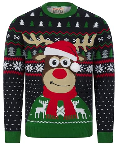 Tokyo Laundry Men's Deer Motif Novelty 3D Pom Pom Design Knitted Christmas Jumper