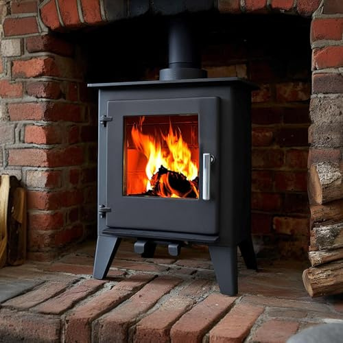 RoyalFire Milano 5kW Steel DEFRA Approved Multifuel Stove - High Heat Output Stylish Modern Wood & Charcoal Burning Fireplace, Efficient Home Heater, Durable Black Steel Construction