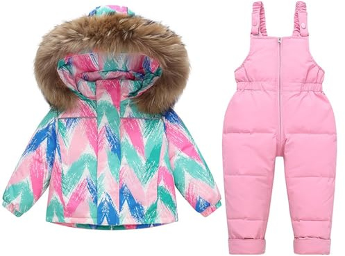 Enfant Combinaisons de Neige Filles Combinaison de Ski Enfants Veste de Duvet à Capuche et Pantalons de Neige Hiver Ensemble 2 Pièces Fille Garçon Noel Pantalon de Ski et Doudoune pour 1-6 ans
