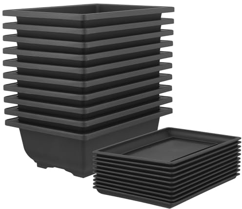 MANCHAP 10 vasi per bonsai da 23 cm con vassoi di drenaggio, vasi in plastica per bonsai per interni, ufficio, balcone, giardino, 23 x 17 x 8 cm