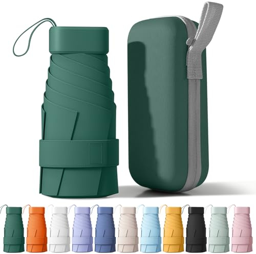 BONHHC Mini-parapluies,petit parapluie de poche solide, mini umbrella uv protection, parapluies compacts unisexes (Dunkelgrün)