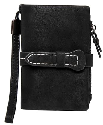QAUUCP Handledsväska damer damer liten dubbelvikt läder plånbok armband med korthållare fönster myntbörs