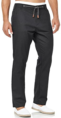 Indicode Herren Veneto Stoffhose aus Leinen & Baumwolle | Leinenhose Freizeithose Männer Black, S