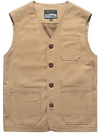 Gihuo Men's Casual Outdoor Cotton Travel Vest (Khaki, Large)