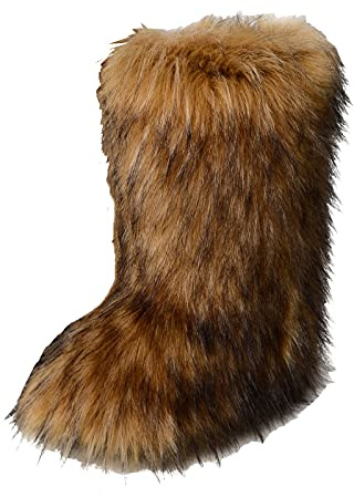 Gegefur Women's Faux fur Boot Furry Fluffy Short Snow Boot Mid-Calf Boots Warm Comfortable Outdoor Flat Shoes (Faux Raccoon, numeric_7)