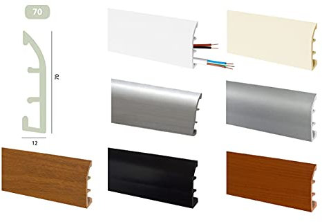 ZOCCOLINO BATTISCOPA PVC CAVO, FUNZIONE PASSACAVO PREZZO VENDITA AL METRO IN BARRE 2mt (NOCE CHIARO)