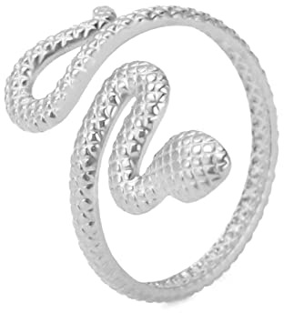 TEAMER serpente anello in acciaio inox regolabile dito Wrap Snake impilare Punk serpente animale gioielli per le donne (Stile 2 - Argento, Regolabile)