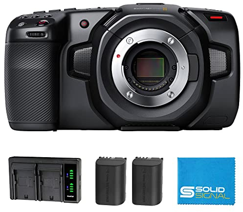 Blackmagic Design Pocket Cinema Camera 4K Power Bundle (CINECAMPOCHDMFT4K) – Includes Two (2) Additional LP-E6 Batteries, Dual Battery Charger, and SolidSignal Microfiber Cloth