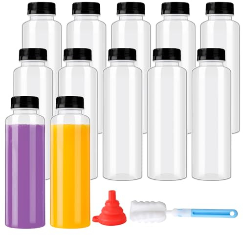 zmybcpack 12 Pack 500 Ml PP Heat-Resistant Plastic Juice Bottles With Caps-Plastic Smoothie Bottles-Reusable Bulk Beverage Containers with Lids For Juice, Beverage(Dishwasher Safe)