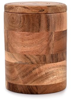 NIRMAN Acacia Wood round wooden storage jar with Lid for Keeping Cookies, Coffee, Flour, Sugar, Rice & Other Dry Foods (4.5 x 4.5 x 6)