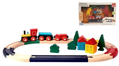 Trenino in Legno per Bambini Trenino con Pista Treno con Locomotiva Vagoni Binari Treno Bimbi Trenini Giocattolo con Accessori Ferrovia in Legno Trenini Giocattolo in Legna Pista Locomotiva in Legna