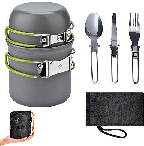 YIWENG Ultraleichtes Camping Kochgeschirr Utensilien Outdoor Geschirr Set Wandern Picknick Backpacking Camping Geschirr Topf Pfanne 1-2 Personen,Outdoor Tableware Set