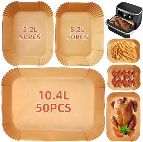 150PCS Air Fryer Liners for Ninja Foodi FlexDrawer AF500UK 10.4L & Duronic AF34 10L, Air Fryer Accessories Disposable Parchment Paper for COSORI Dual Air Fryer TwinFry 10L & Ometa 9L