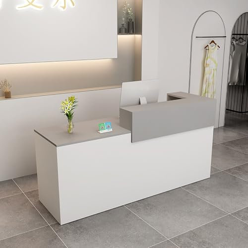 Empfangstheke, Tresen Bar Theke Mit Abschließbaren Schubladen, Kassentisch, Bürotheke Rezeption Tisch, Empfangstresen, Verkaufstresen, Für Einkaufszentren, Tierkliniken, Firmenempfang(Gray+White-B,140