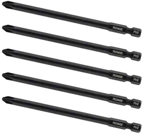 5 x Rennie Tools 110mm Long PH2 Compatible with Makita 6830 6831 Helfer MSV-6 Buhnen 25-45 Autofeed Collated Drywall Screwdriver Gun Bit Heavy Duty Phillips No.2