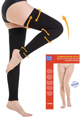 20-30 mmHg Medizinische Kompressionsstrümpfe Damen & Herren Klasse 2, Zehe Lang Stützstrümpfe Thrombosestrümpfe mit Silikonband für Krampfadern Ödeme Flug (Schwarz, S)