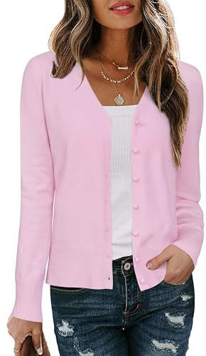 Arach&Cloz Women's Cardigans Long Sleeve Lightweight Ladies Tops Button Down V Neck Shrugs Knitwear