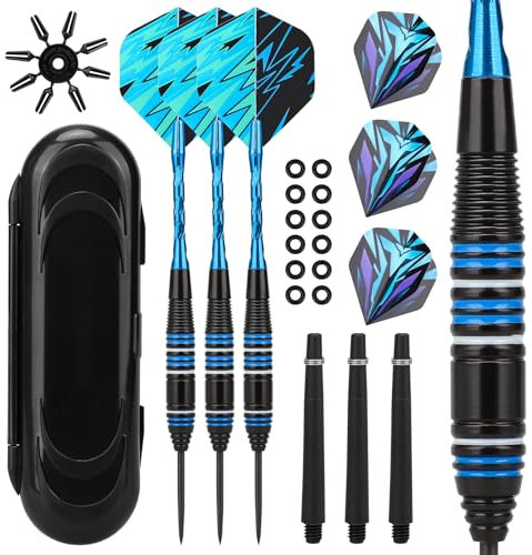 Teokantz Fléchettes avec pointe métallique, Fléchettes professionnelles en acier avec pointe métallique 23 g, Set de fléchettes en acier, 3 fléchettes avec 3 ailettes supplémentaires