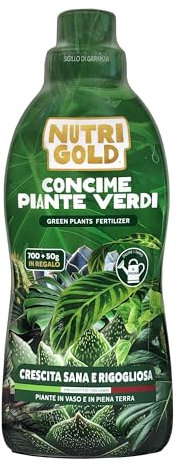 NutriGold® fertilizante Plantas Verdes | Abono para Plantas de Interior y Exterior - Fórmula Anti Amarilleo que Resalta el Verde - Nutrientes Km0 - Líquido 700g + 50g Gratis
