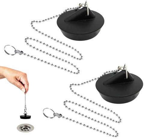 2 Pièces Bouchon de Lavabo Caoutchouc avec La Chaîne à Billes Bouchon, Bouchons de vidange en caoutchouc,Bouchon Baignoire Universel,Bouchon d'Evier avec Chaîne à Billes,Bouchon evier pour évier