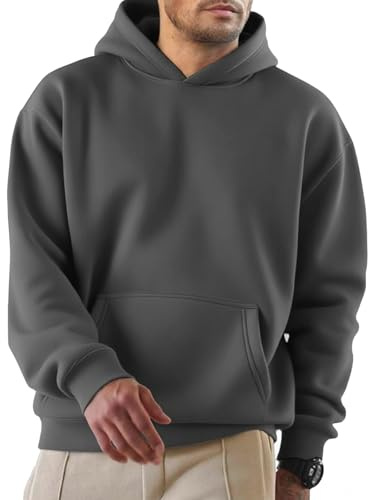 PINSPARK Hoodie herr långärmad lätt huvtröja mode fritid pullover fitness jogging sweatshirt tennis skateboard huvtröjor för män med ficka, Mörkgrå, 3XL