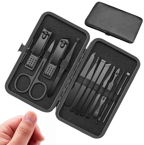 MisFun 12pcs Kit Manucure, Pedicure Kit Complet Set Manucure, Kit Manucre Pedicure Ensemble de Ciseaux à Ongles en Acier Inoxydable pour Femmes et Hommes, Ensemble D'ongles Emballé Dans Un Sac en Cuir