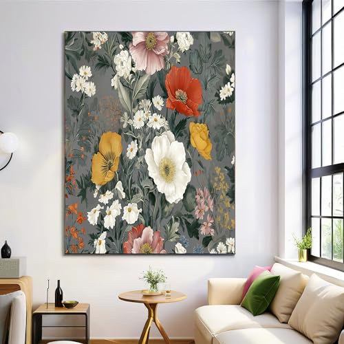 Cuadros Decoracion Salon Amapola Barroca Lienzos Decorativos 40X50Cm Cuadro Sobre Lienzo Plantas Vintage Dormitorio Cuadros Pared Imágenes Wall Art Gris Oscuro Prints Decor Canvas