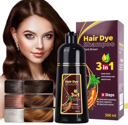Hair dye shampoo, natural plant-based ingredients, easy to use, suitable for various hair types, multiple colors to choose from (500ml) (Dark brown)
