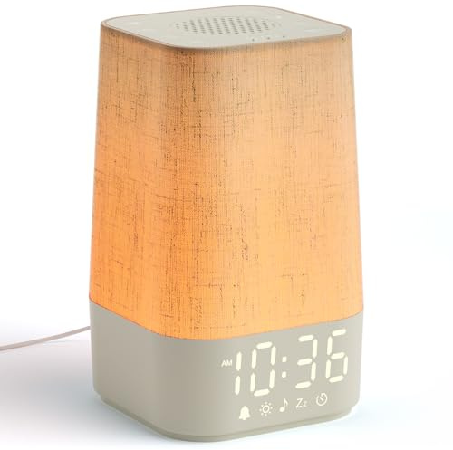 LIORQUE Despertador Amanecer, Despertador Luz Natural Simulación de Amanecer, 13 Niveles de Brillo, 10 Pistas de Ruido Blanco y 20 Melodías de la Naturaleza, Función Alarma y Snooze