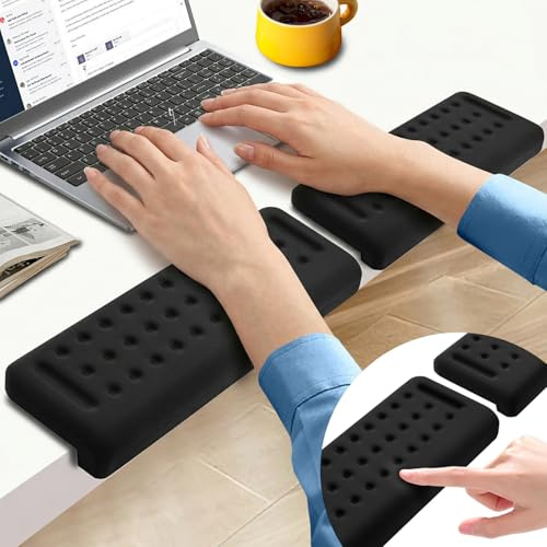 Cyiecweu Repose-mains pour clavier, ensemble de 2 pièces Repose bras antidérapants en forme de L, Repose Mains pour clavier adaptés aux bords table bureau, Idéaux Longues Sessions de jeu 30×10cm, Noir